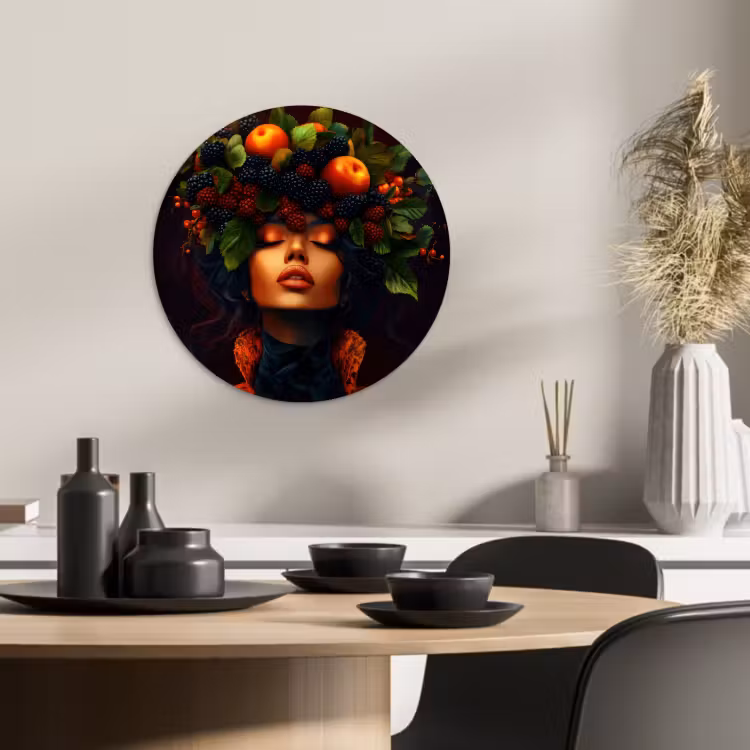 Quadro rotondo - Donna - Nero - Bacche - Mele — 3