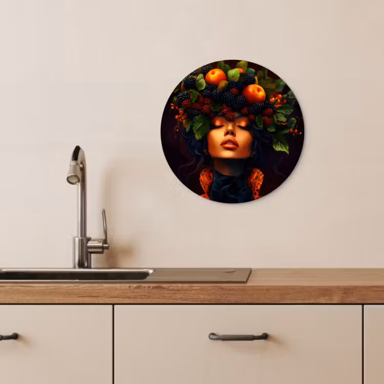 Quadro rotondo - Donna - Nero - Bacche - Mele — 4