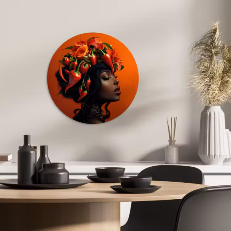 Quadro rotondo - Donna - Peperoncino - Fiori — 2