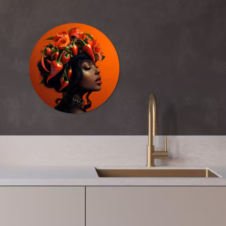 Quadro rotondo - Donna - Peperoncino - Fiori — 3