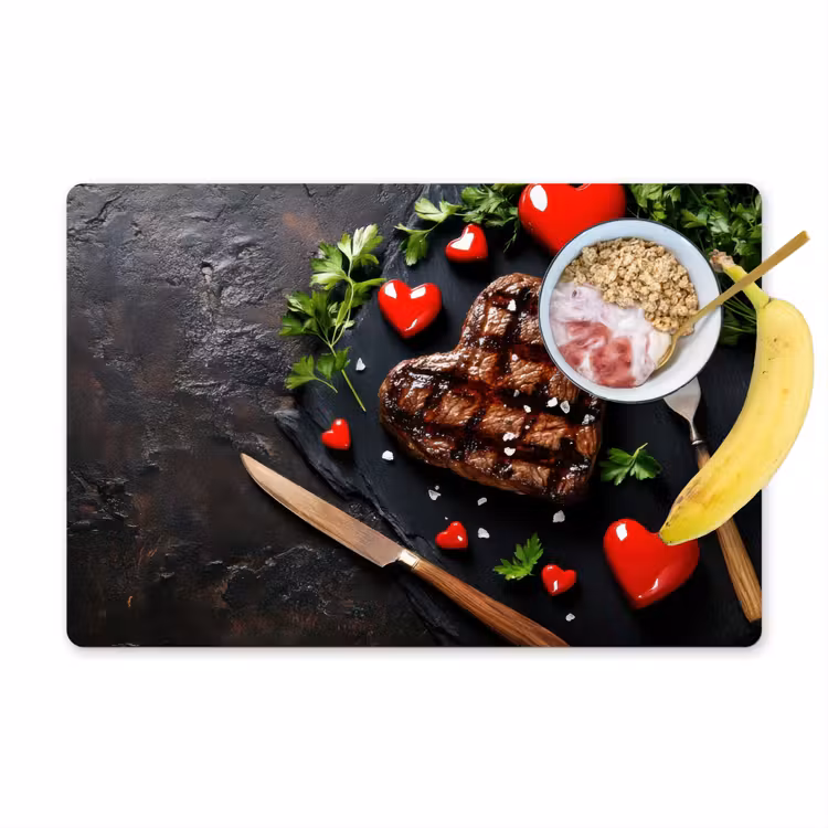 Tovaglietta in vinile - Bistecca - Cuore - Posate — 1