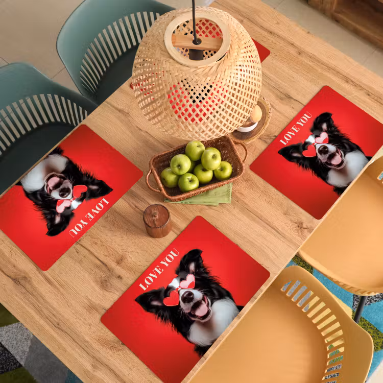 Tovagliette - Cane - Occhiali a cuore - Loveyou - Rosso — 3
