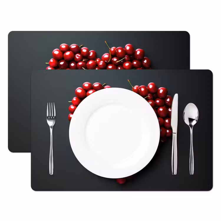 Tovaglietta in vinile - Ciliegia - Cuore - Rosso - Nero — 2