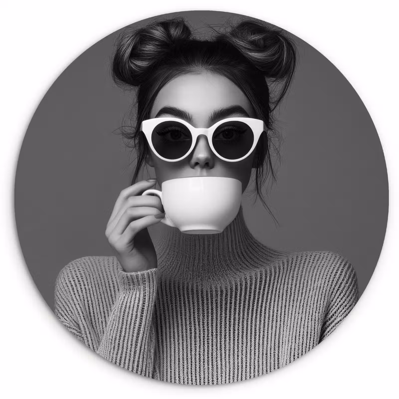 Quadro rotondo - Donna - Caffè - Nero - Bianco — 1