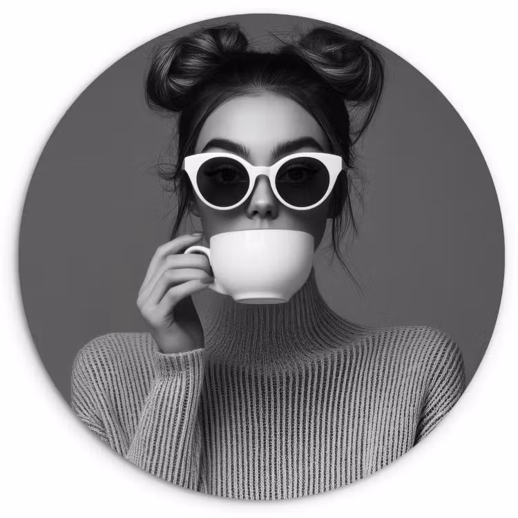Quadro rotondo - Donna - Caffè - Nero - Bianco — 1