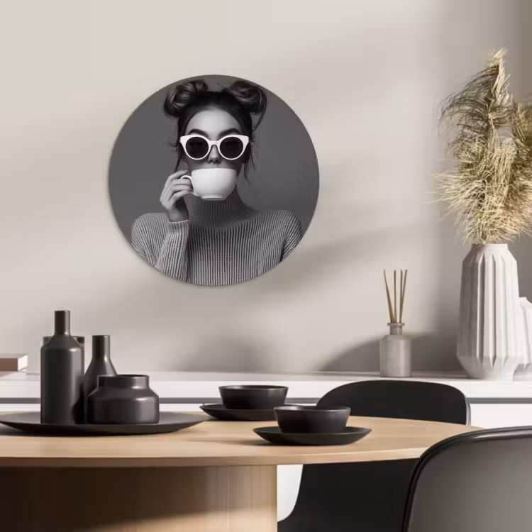 Quadro rotondo - Donna - Caffè - Nero - Bianco — 2