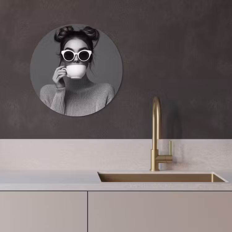 Quadro rotondo - Donna - Caffè - Nero - Bianco — 4