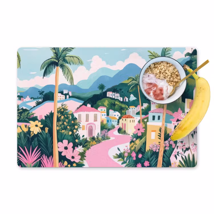 Tovagliette - Colorato - Case - Colline - Rosa — 1