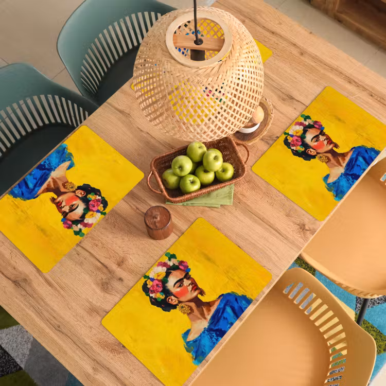 Tovagliette - Frida Kahlo - Donna - Giallo - Blu - Fiori — 3