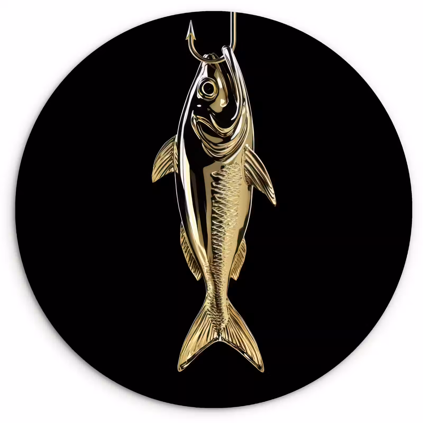 Quadro rotondo - Oro - Pesce - Gancio - Nero — 1