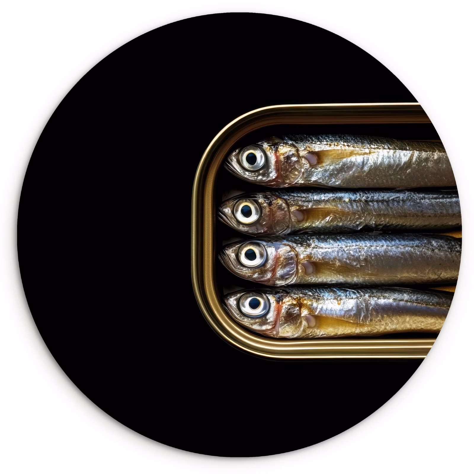 Quadro rotondo - Sardine - Lattina - Nero - Pesce — 1