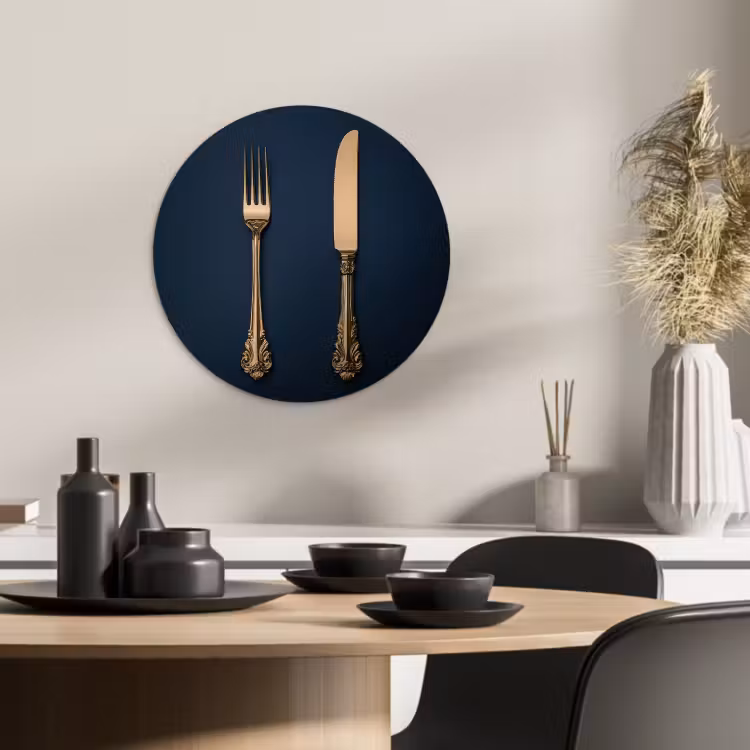Quadro rotondo - Posate - Blu scuro - Oro — 2