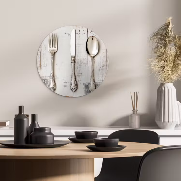 Quadro rotondo - Argento - Posate - Legno — 2