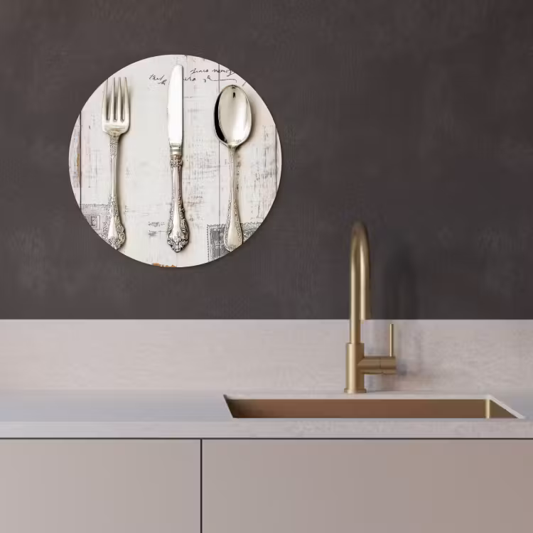 Quadro rotondo - Argento - Posate - Legno — 3