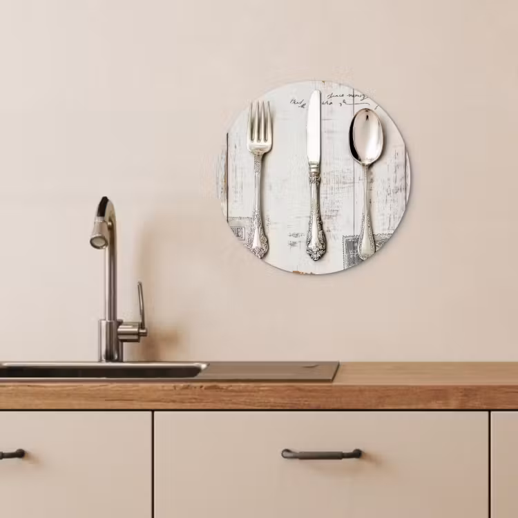 Quadro rotondo - Argento - Posate - Legno — 4