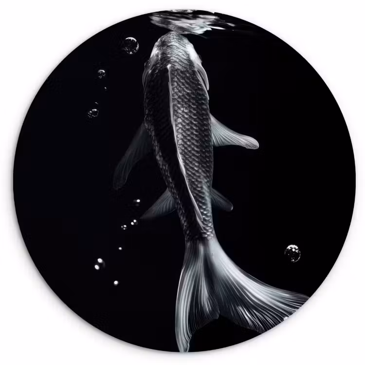 Quadro rotondo - Koi - Pesce - Acqua - Nero — 1