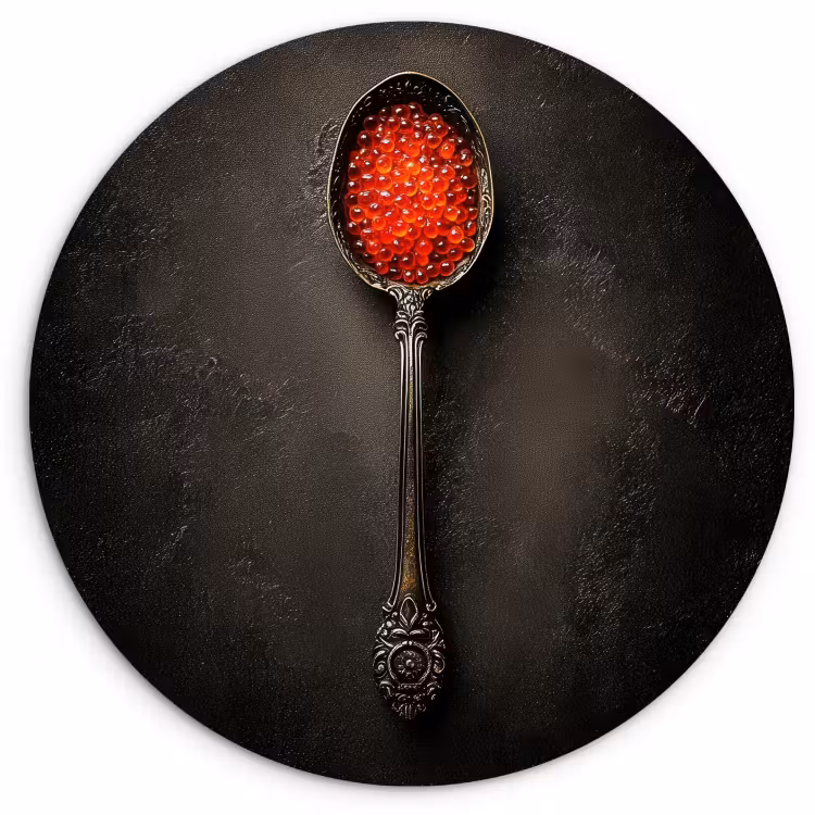 Quadro rotondo - Nero - Cucchiaio - Caviale — 1