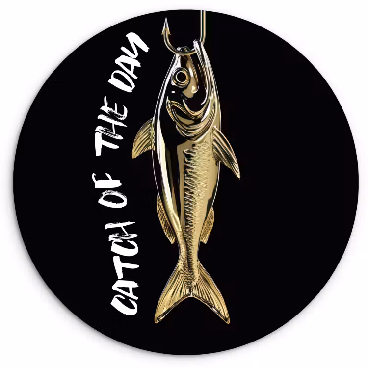 Quadro rotondo - Pesce - Nero - Oro - Testo — 1