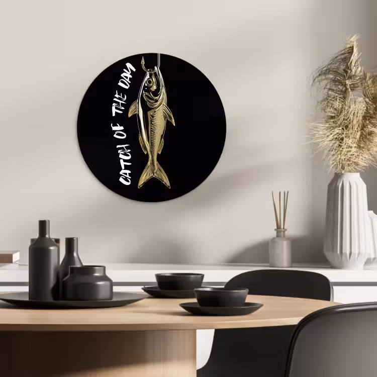 Quadro rotondo - Pesce - Nero - Oro - Testo — 2