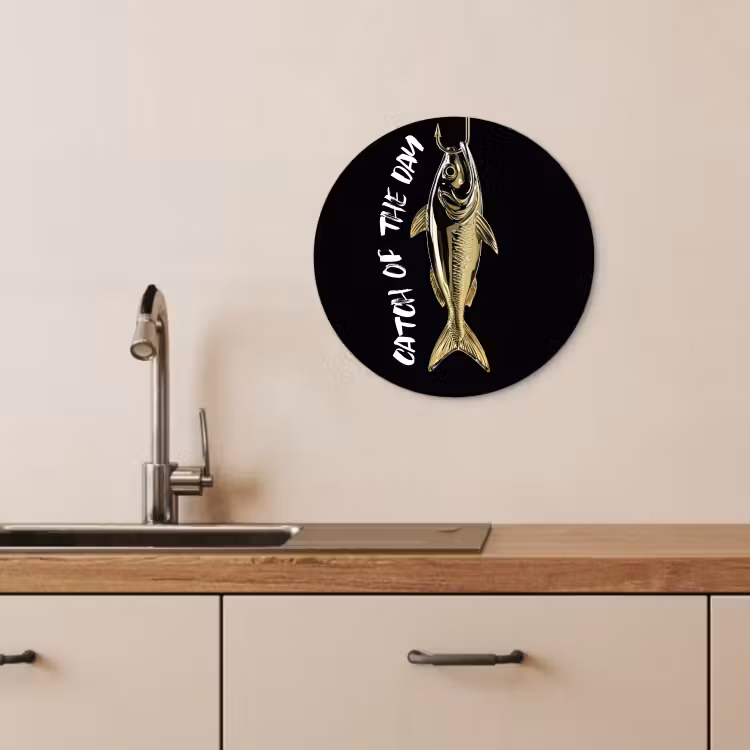 Quadro rotondo - Pesce - Nero - Oro - Testo — 3