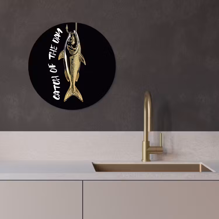 Quadro rotondo - Pesce - Nero - Oro - Testo — 4