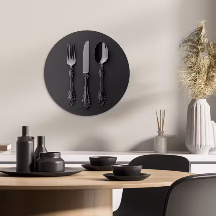 Quadro rotondo - Posate - Nero — 3