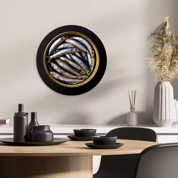 Quadro rotondo - Sardine - Pesce - Rotondo - Nero — 2