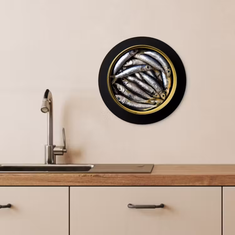 Quadro rotondo - Sardine - Pesce - Rotondo - Nero — 3