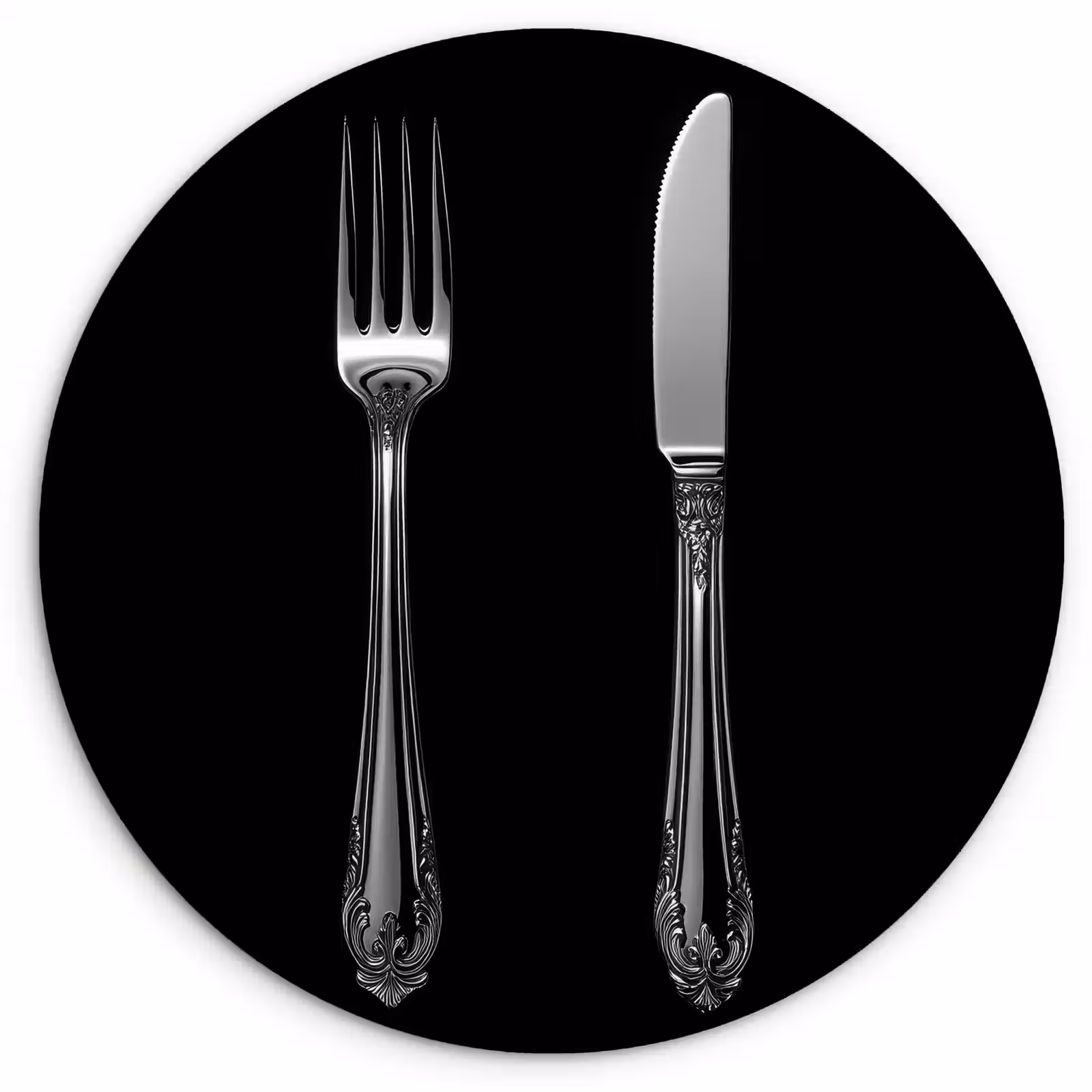 Quadro rotondo - Forchetta - Coltello - Argento — 1
