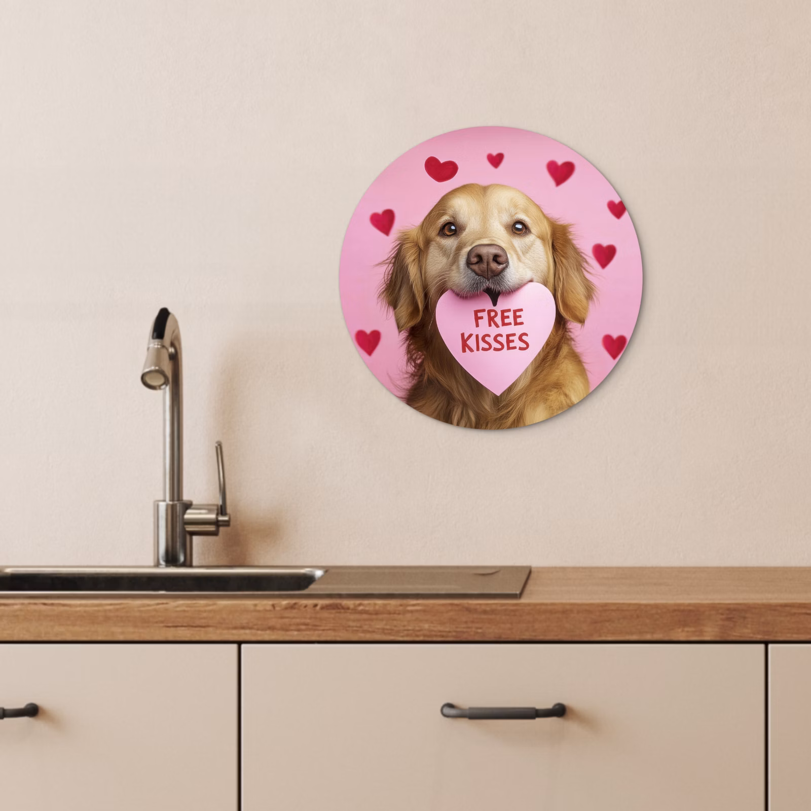 Quadro rotondo - Cane - Bacio - San Valentino - Cuori — 1