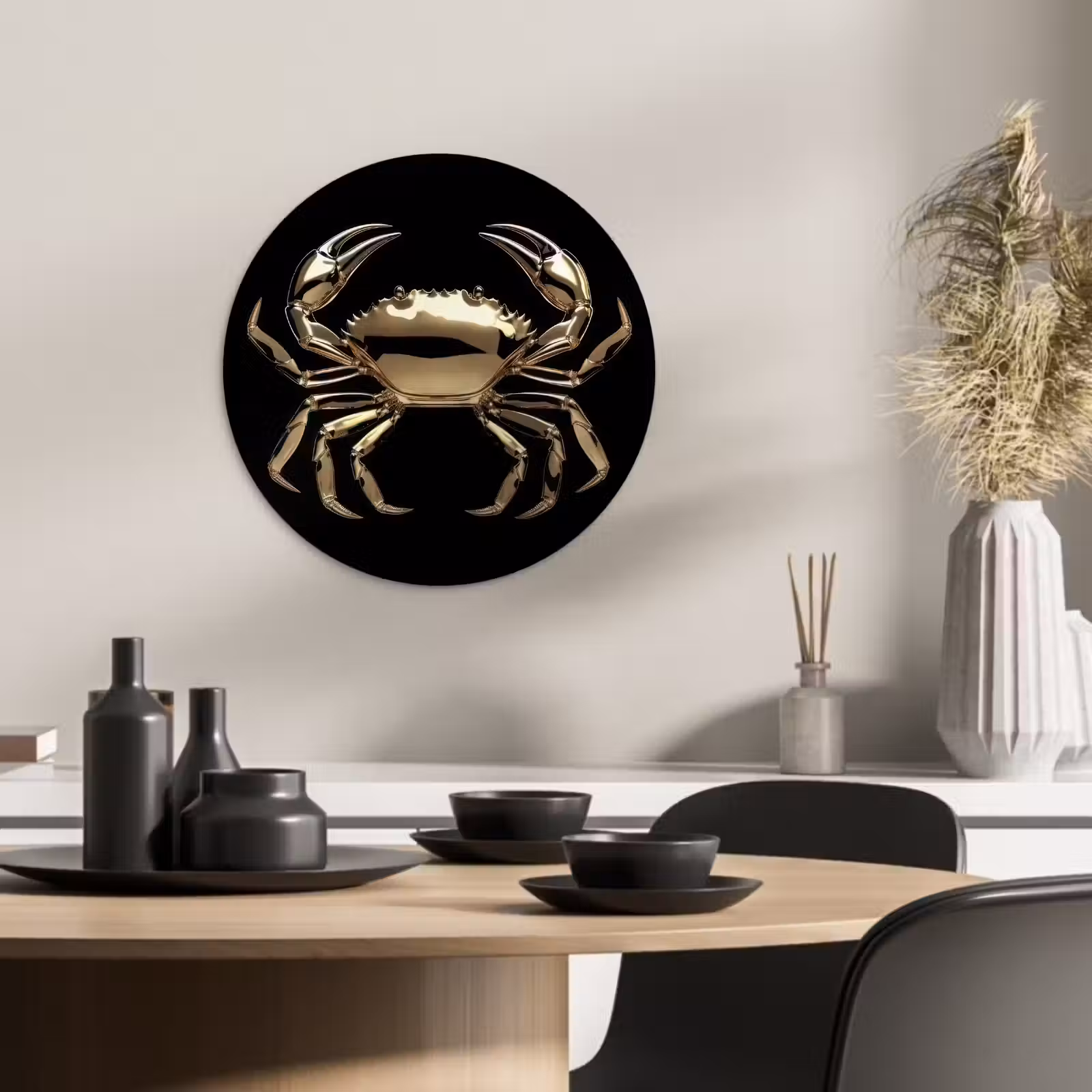 Quadro rotondo - Oro - Granchio - Animali - Nero — 1