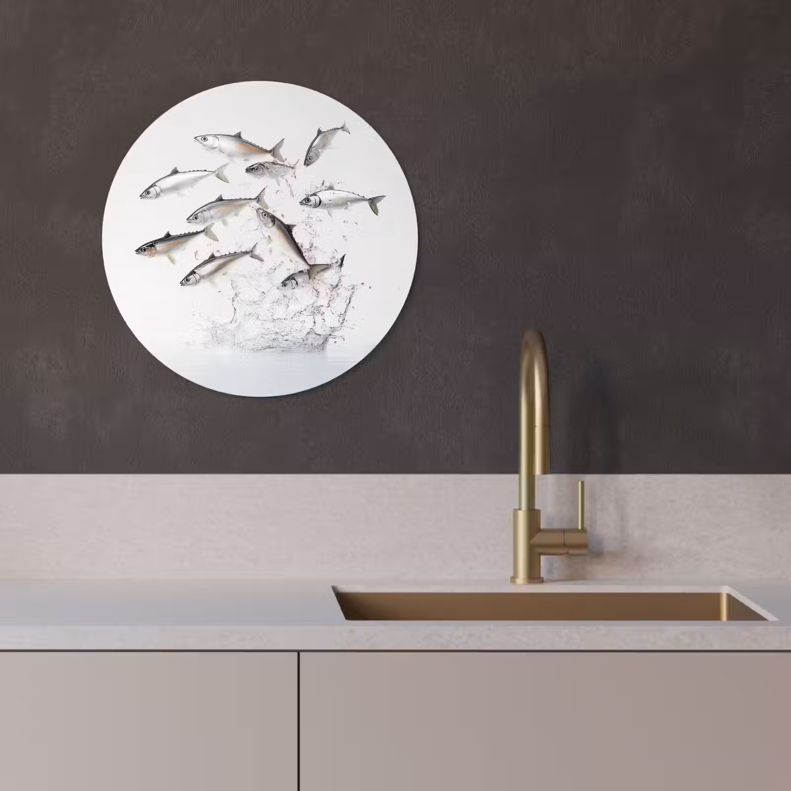 Quadro rotondo - Pesce - Acqua - Bianco — 1