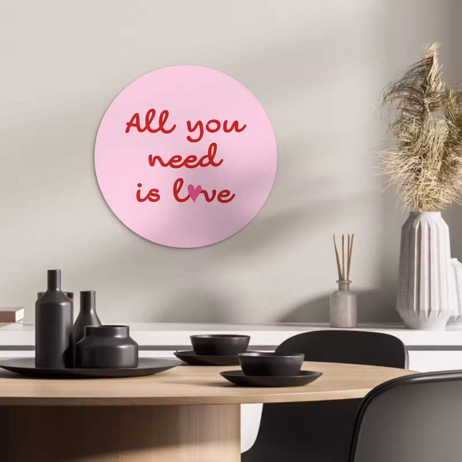 Quadro rotondo - Testo - Rosa - Amore - Cuore — 1