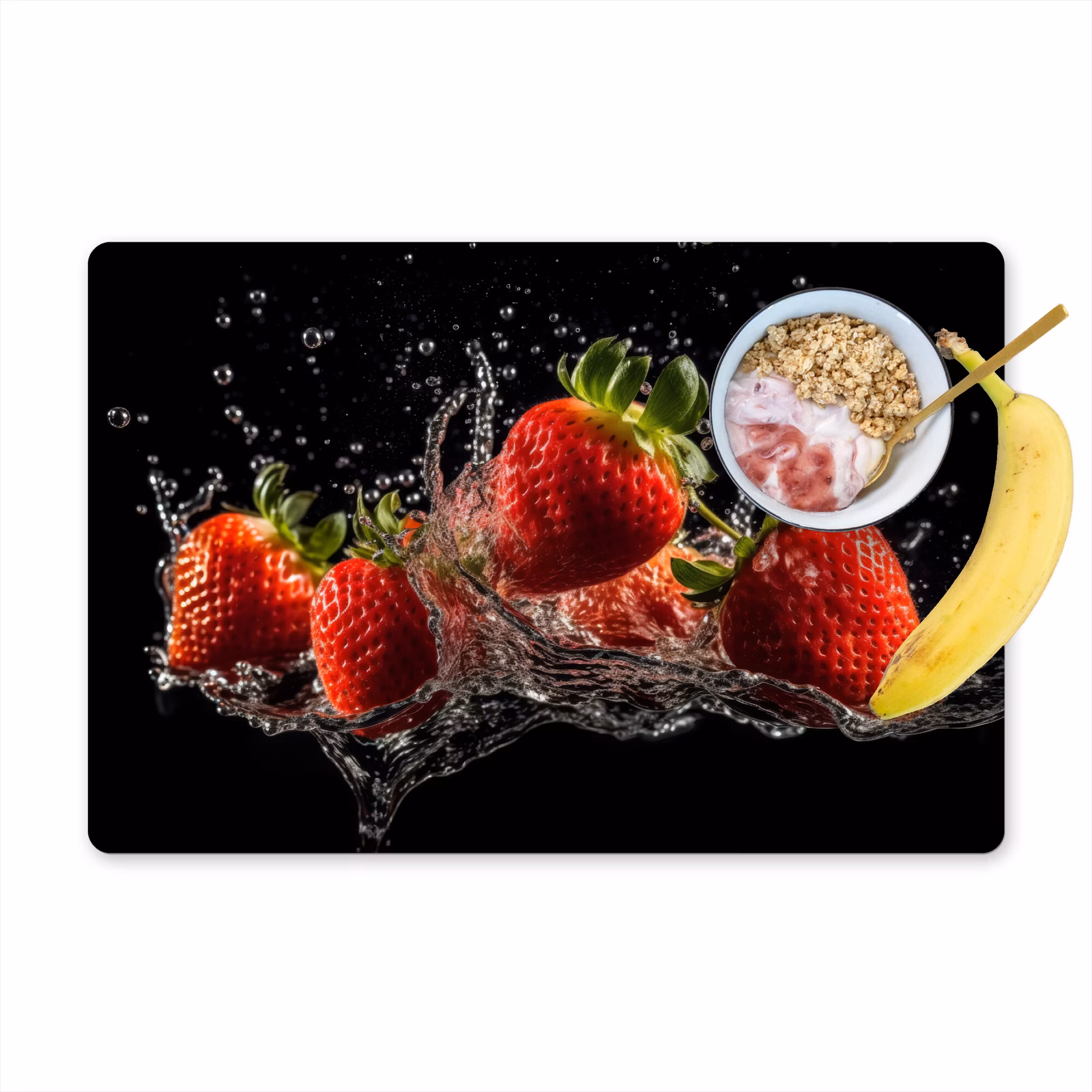 Tovaglietta in vinile - Fragole - Frutta - Rosso - Acqua - Nero — 1