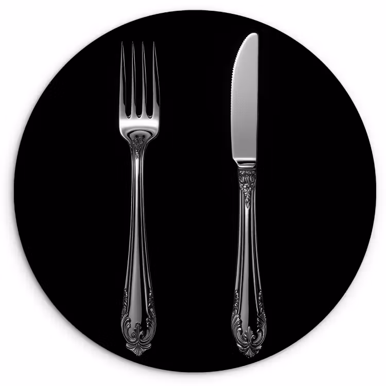 Quadro rotondo - Forchetta - Coltello - Argento — 1