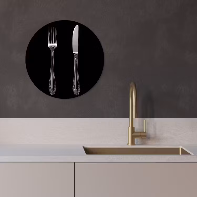 Quadro rotondo - Forchetta - Coltello - Argento — 2