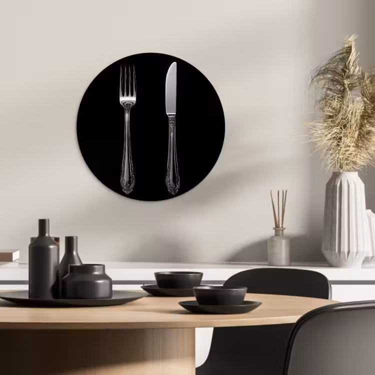 Quadro rotondo - Forchetta - Coltello - Argento — 4