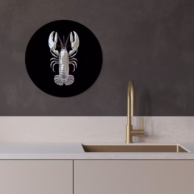 Quadro rotondo - Aragosta - Argento - Metallizzato - Lusso — 1