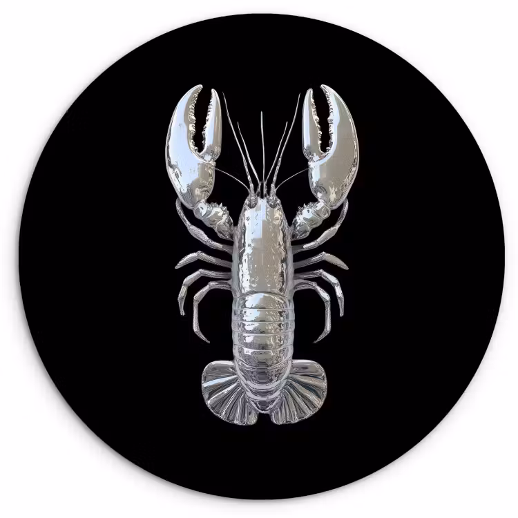 Quadro rotondo - Aragosta - Argento - Metallizzato - Lusso — 3