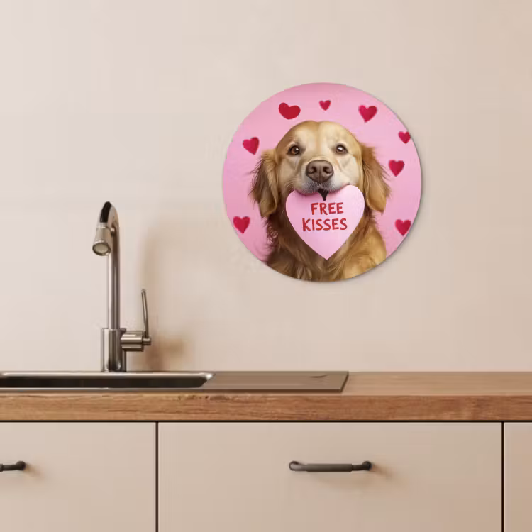 Quadro rotondo - Cane - Bacio - San Valentino - Cuori — 1