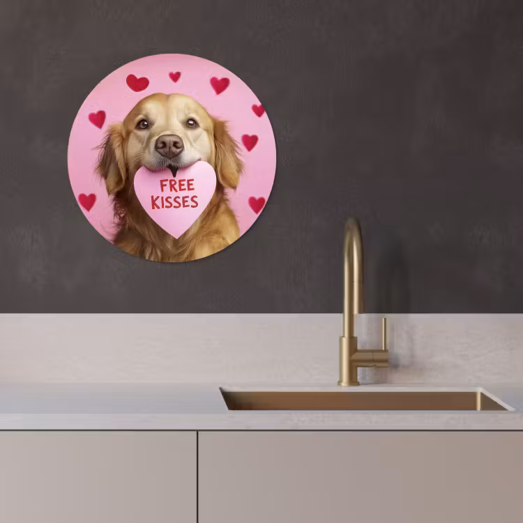 Quadro rotondo - Cane - Bacio - San Valentino - Cuori — 2