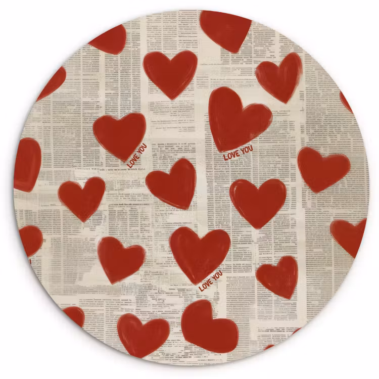 Quadro rotondo - Cuori - Giornale - Loveyou — 1