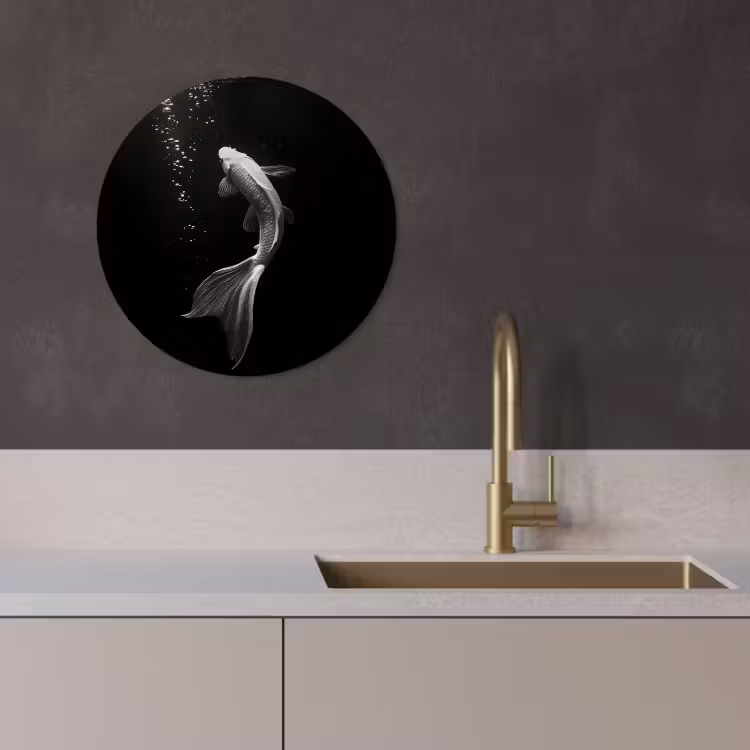 Quadro rotondo - Koi - Pesce - Bianco - Nero — 3