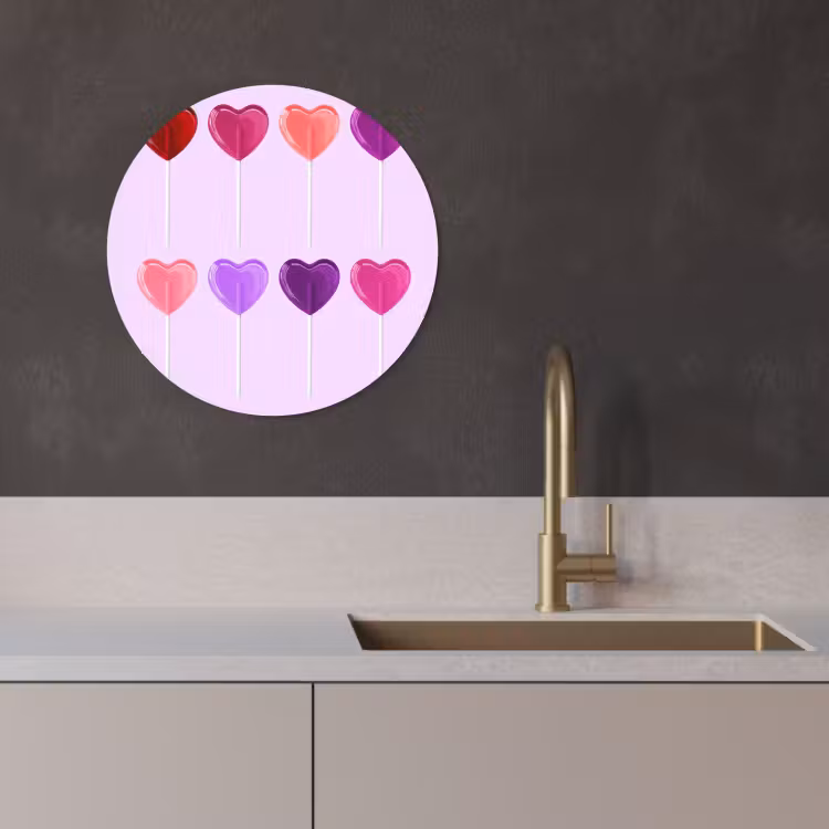 Quadro rotondo - Lecca-lecca - Cuore - Rosa - Caramella — 2
