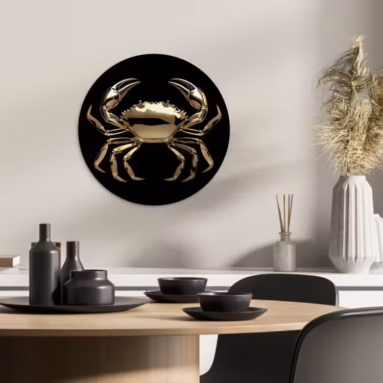 Quadro rotondo - Oro - Granchio - Animali - Nero — 1