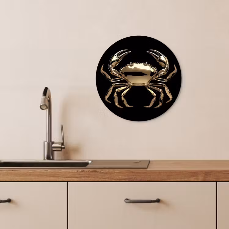 Quadro rotondo - Oro - Granchio - Animali - Nero — 2