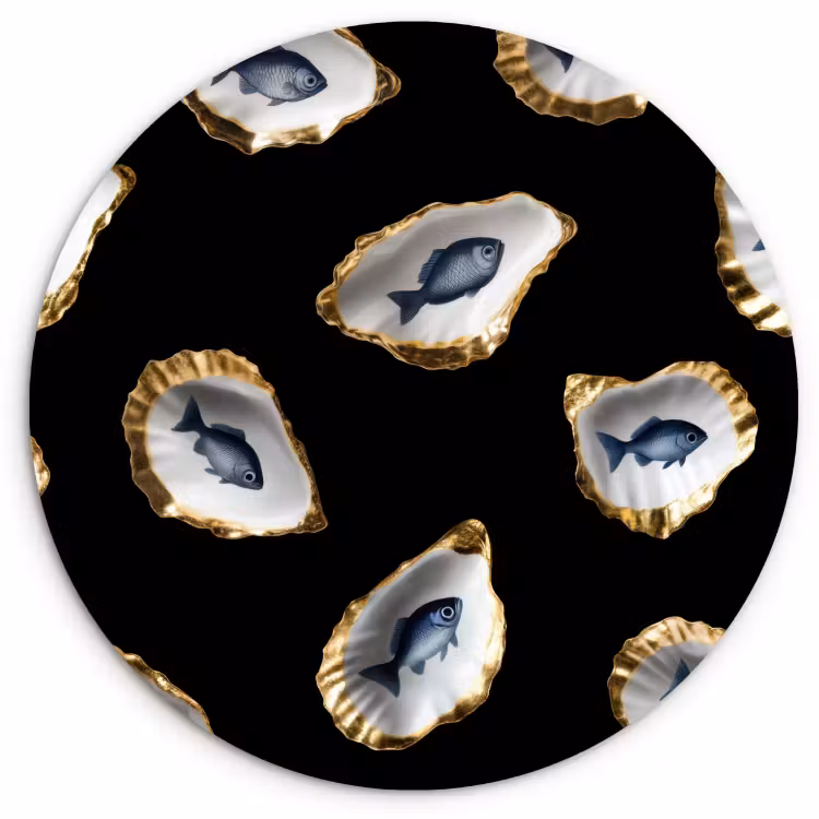 Quadro rotondo - Ostriche - Pesce - Blu - Oro — 3