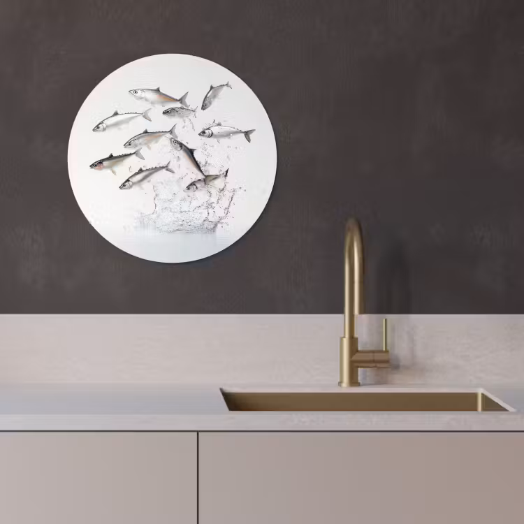 Quadro rotondo - Pesce - Acqua - Bianco — 1