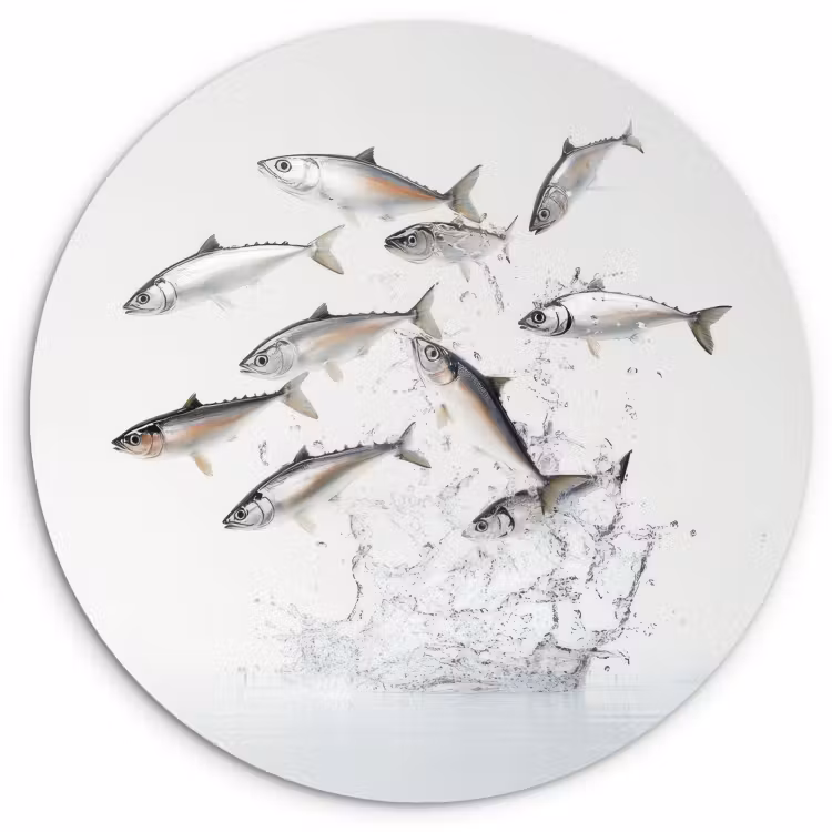 Quadro rotondo - Pesce - Acqua - Bianco — 2