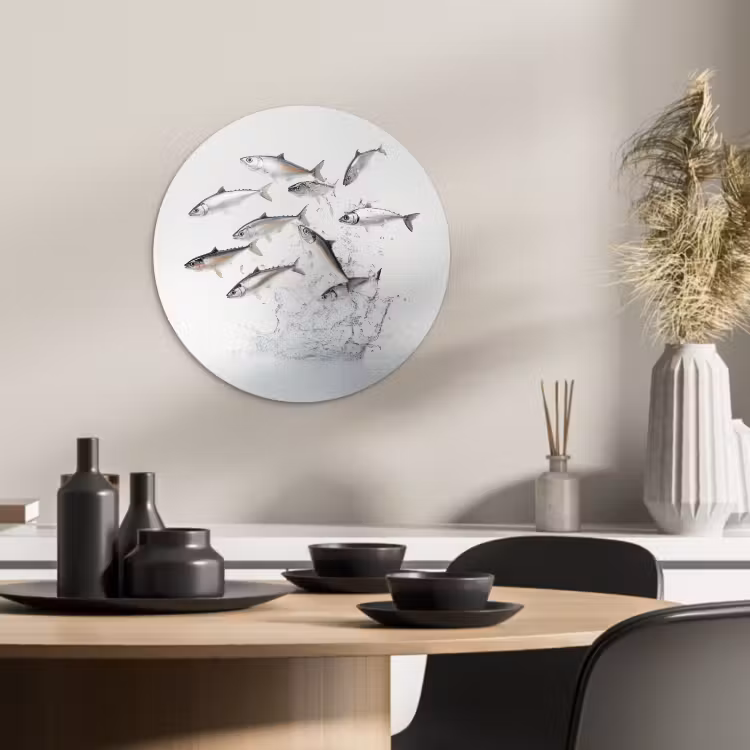 Quadro rotondo - Pesce - Acqua - Bianco — 3